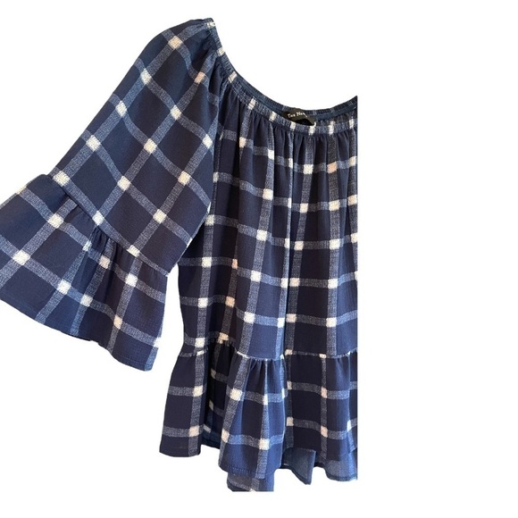 THE NECK DOWN, by CHICOS, WOMENS, BLUE PLAID TOP. PEASANT STYLE NECKLINE. SIZE S - Picture 2 of 6
